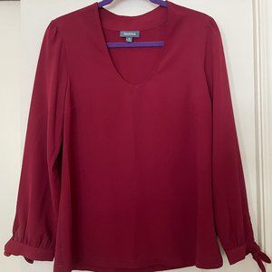 Like New ModCloth Burgandy Long Sleeve Bow Blouse